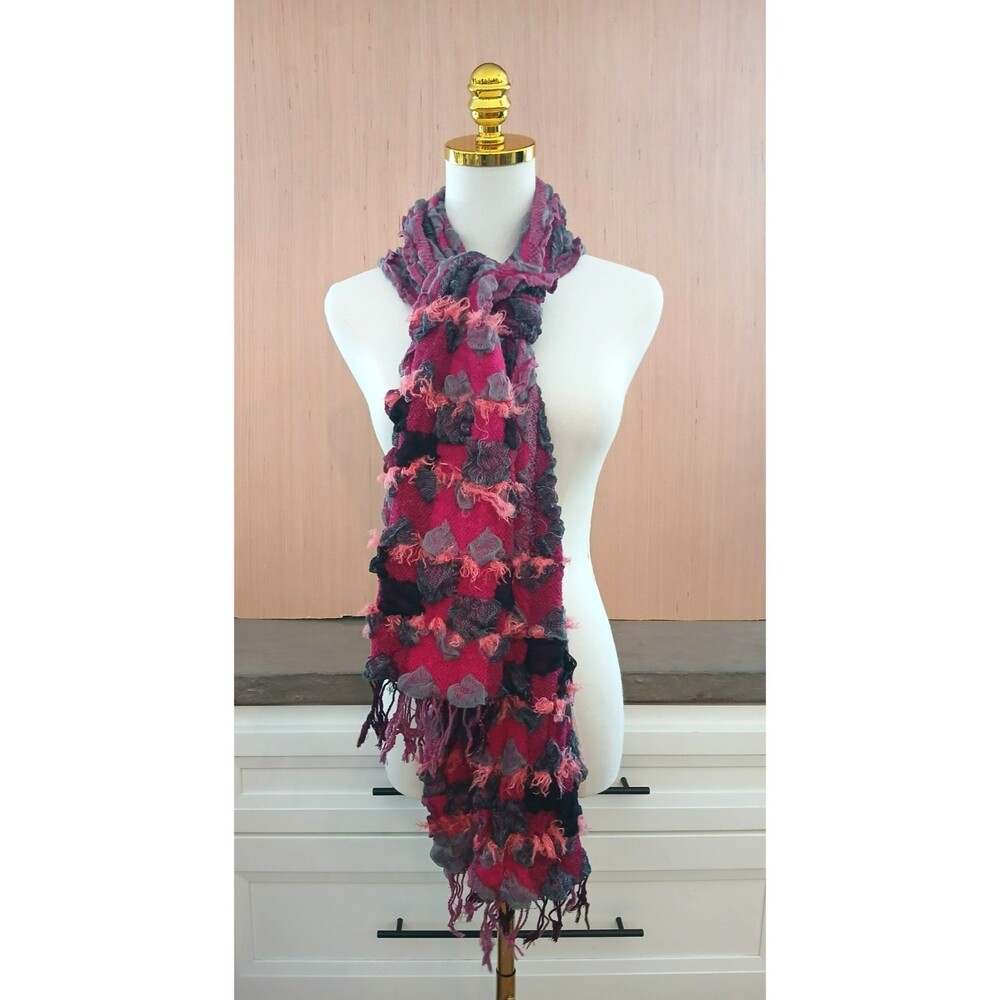 Women's Long Winter Scarf Wrap Pink Ruffled Fringes Wide Soft Comfy